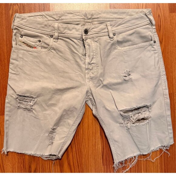 Diesel Zanity Cut Off Shorts Mens 34 10" Beige Whisker Distressed Y2K - Picture 1 of 8